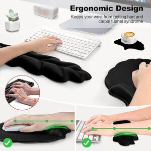 LAUSPUCK- Leaf Shaped Keyboard, Wrist & Mouse Pad Support Set- Black,White,Gray